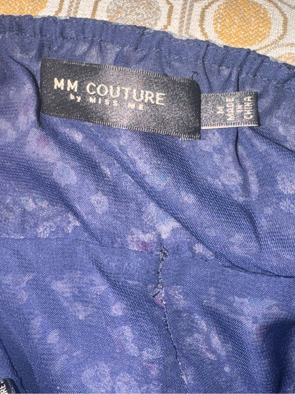 MM Couture Navy Floral Ruffle Halter Mini Dress 100%silk smocked cottagecore - Picture 4 of 8